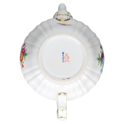Teekanne ohne Deckel 1,2 L KPM Berlin Rocaille I.Wahl Bunte Blume mit Goldrand Dekor 36