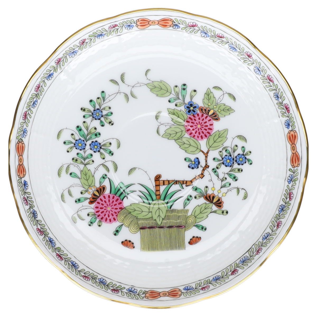 Untertasse für Kaffee mit Spiegel Modell 706 / 1 / FD Herend Ungarn Form Osier Fleurs des Indes Indian Basket