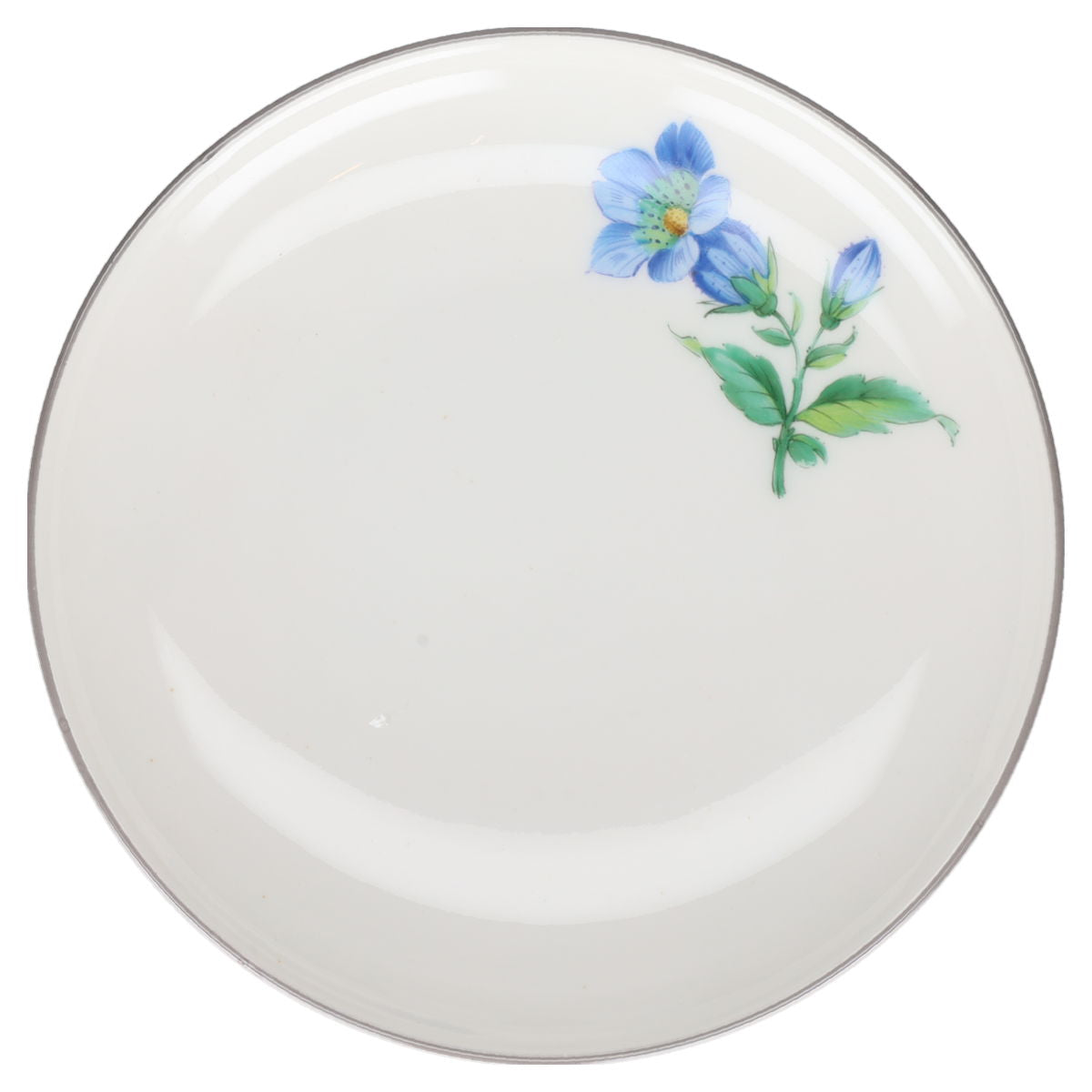 Untertasse für Mokka Espresso Blüte Blau Typ II KPM Berlin Urbino I.Wahl Wildblumen mit grauem Rand