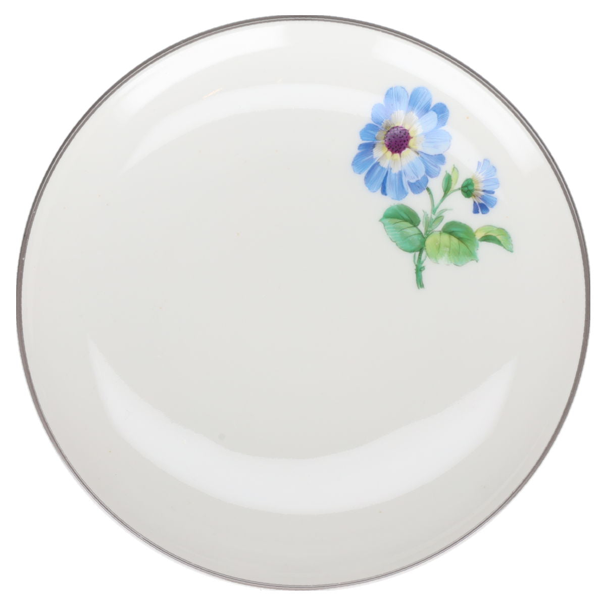 Untertasse für Mokka Espresso Blüte Blau Typ IV KPM Berlin Urbino I.Wahl Wildblumen mit grauem Rand