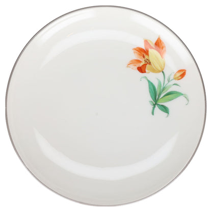 Untertasse für Mokka Espresso Blüte Gelb Orange Typ II KPM Berlin Urbino I.Wahl Wildblumen mit grauem Rand