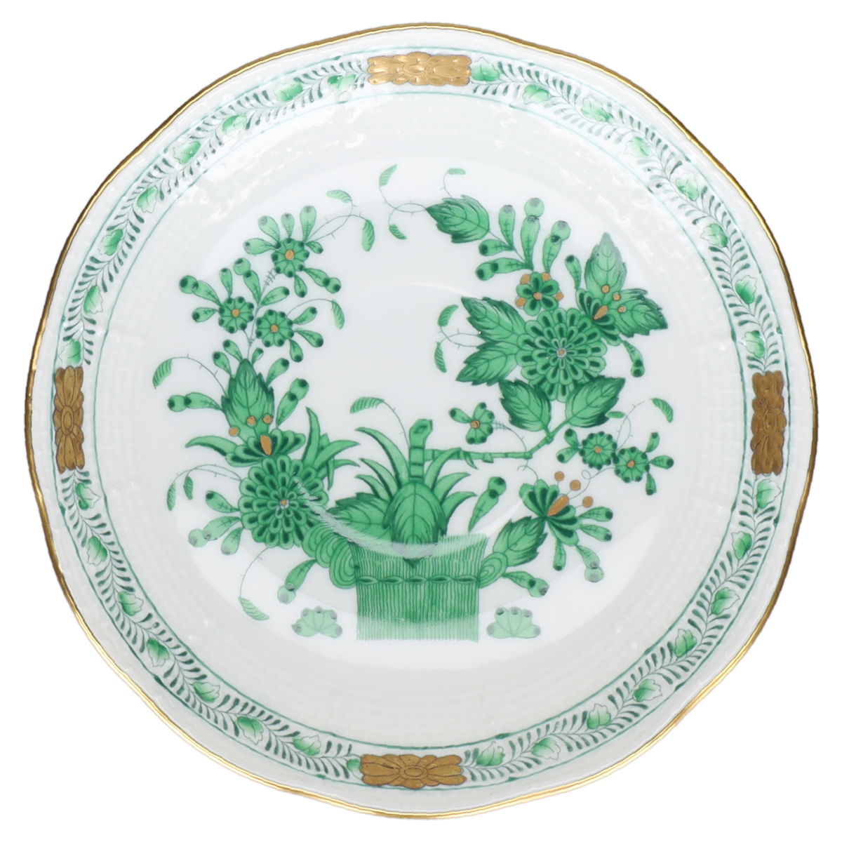 Untertasse für Mokka Espresso Modell 711/AV Herend Ungarn Form Osier Fleurs des Indes Vertes Basket Grün