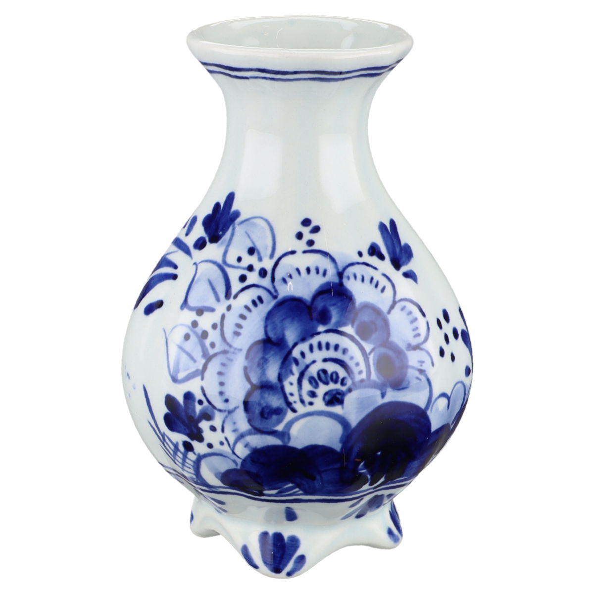 Vase klein auf 4 Füssen H 10 cm Delfts Keramik Blaue Blume