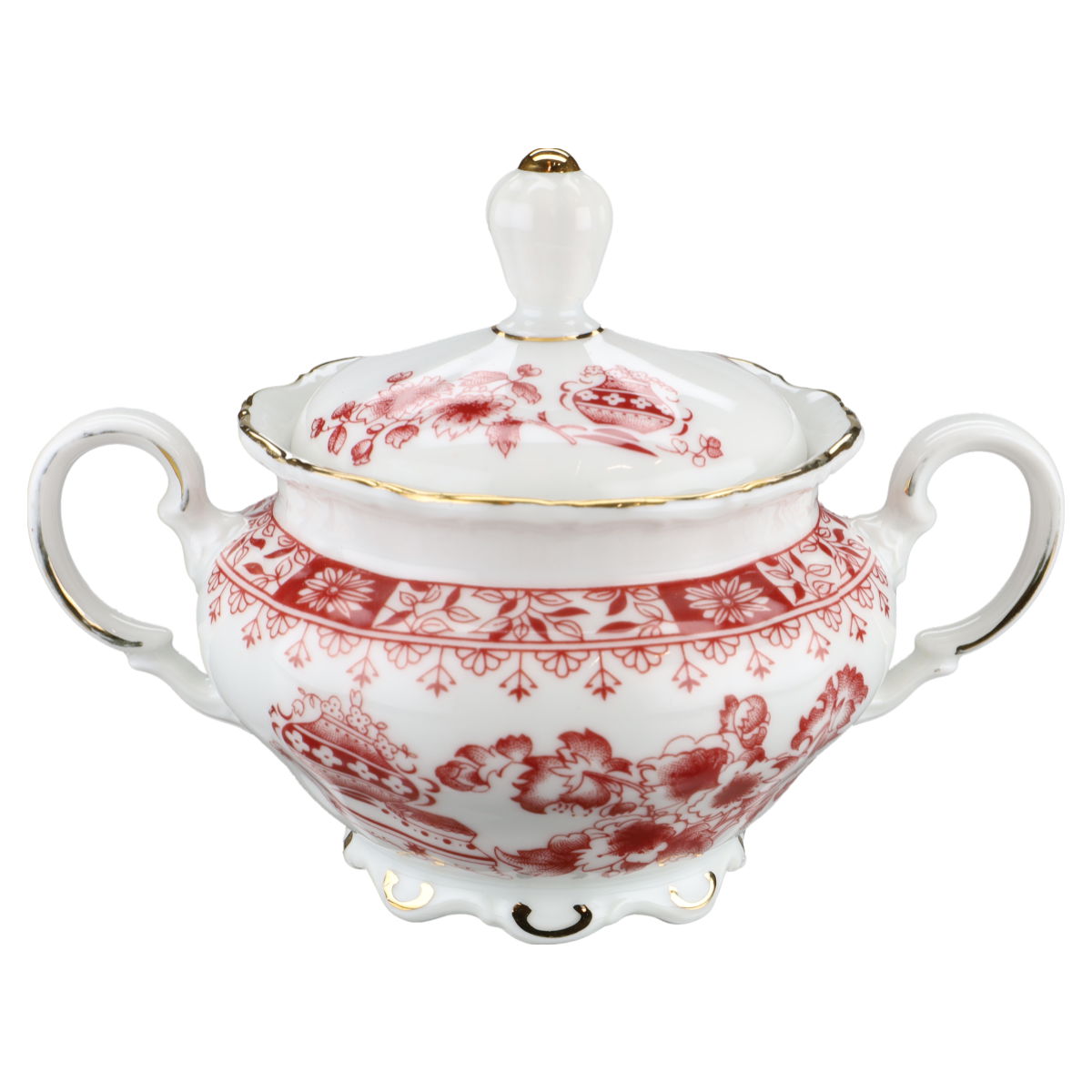 Zuckerdose mit Henkel H 10 cm Seltmann Weiden Theresia China Rot