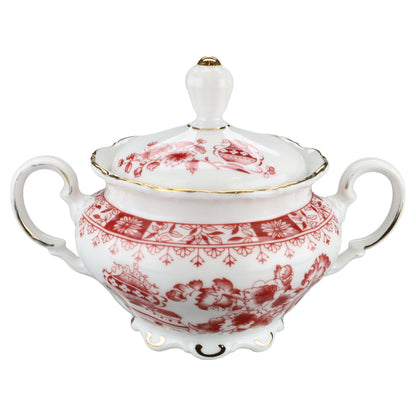 Zuckerdose mit Henkel H 10 cm Seltmann Weiden Theresia China Rot